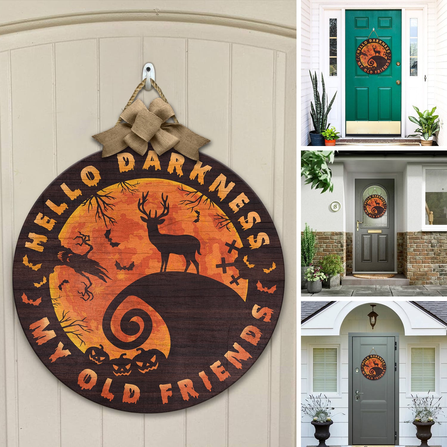 4KT. Deer Halloween Hello Darkness Circle Doorsign Door Sign Mockup 12