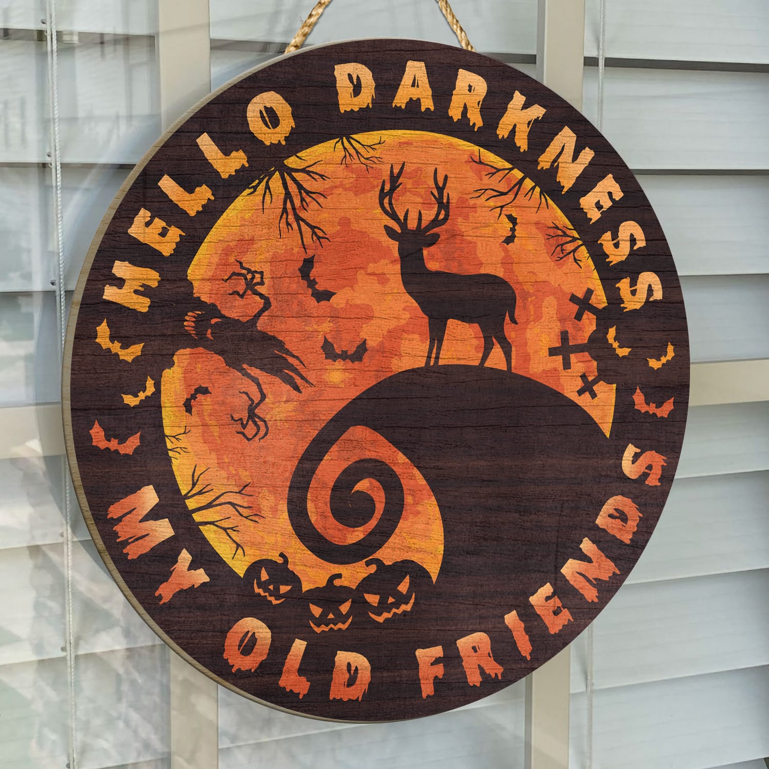 4KT. Deer Halloween Hello Darkness Circle Doorsign Door Sign Mockup 14