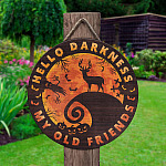 4KT. Deer Halloween Hello Darkness Circle Doorsign Door Sign Mockup 2