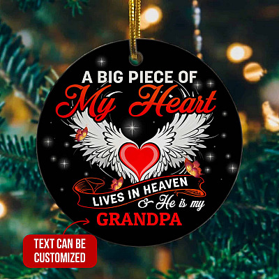 Alternative view of Personalized A Big Piece Of My Heart Lives In Heaven Ornament Keepsake - Loss Of Loved One Circle Ornament