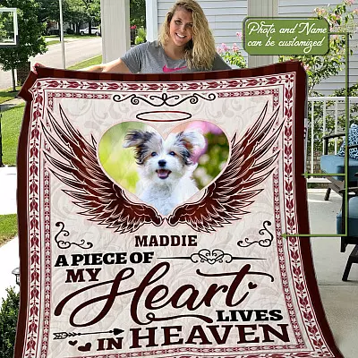 Alternative view of Custom Photo A Piece Of My Heart Lives In Heaven Dog Memorial Fleece Blanket - Mink Sherpa Blanket - Woven Blanket