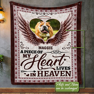 Custom Photo A Piece Of My Heart Lives In Heaven Dog Memorial Fleece Blanket - Mink Sherpa Blanket - Woven Blanket