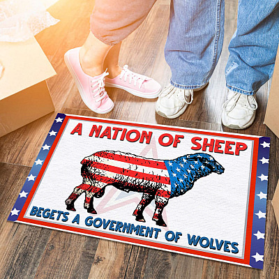 A Nation Of Sheep Begets A Government Of Wolves Outdoor Indoor Doormat - Anti Biden Political Door Mat Rug