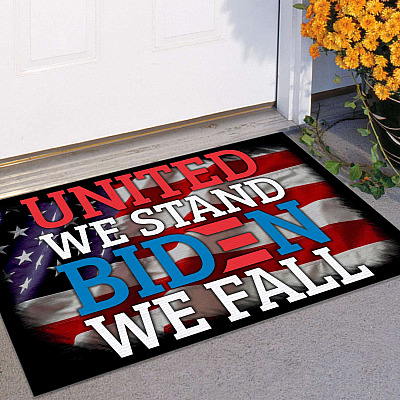 Alternative view of United We Stand Biden We Fall Anti Biden Outdoor Indoor Doormat - Political Door Mat - American Flag Rug