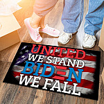 United We Stand Biden We Fall Anti Biden Outdoor Indoor Doormat - Political Door Mat - American Flag Rug