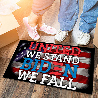 United We Stand Biden We Fall Anti Biden Outdoor Indoor Doormat - Political Door Mat - American Flag Rug