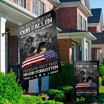 Alternative view of In Memory Of Fallen Soldiers Never Forgotten Freedom Isn't Free Garden Flag - Patriotism Flag