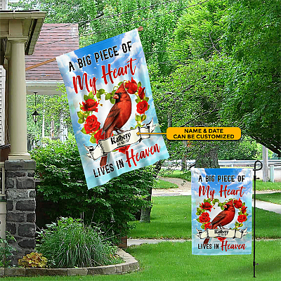 Alternative view of A Big Piece Of My Heart Live In Heaven Personalized Name Outdoor Garden Flag - House Flag - Wall Flag