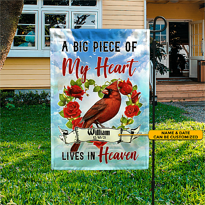 A Big Piece Of My Heart Live In Heaven Personalized Name Outdoor Garden Flag - House Flag - Wall Flag