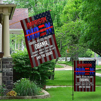 Alternative view of Imprison Biden Harris Pelosi Hillary Obama Outdoor Anti Biden House Flag - Anti Democrat Home Garden Flag