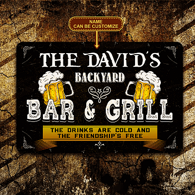Alternative view of Personalized Backyard Bar And Grill The Drinks Are Cold And The Friendship's Free Metal Sign - Indoor Outdoor Decor