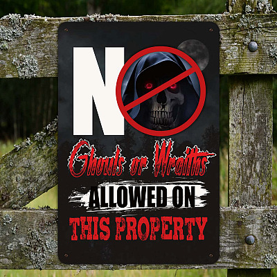 No Ghouls Or Wraiths Allowed On This Property Metal Sign - Halloween Ghost Indoor Outdoor Decor