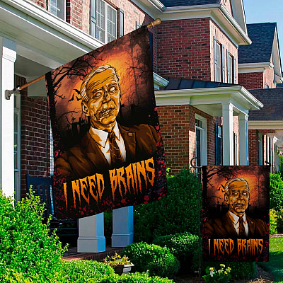 Alternative view of Joe Biden I Need Brains House Flag - Funny Biden Halloween House Flag - Anti Biden Wall Flag