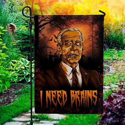 Joe Biden I Need Brains House Flag - Funny Biden Halloween House Flag - Anti Biden Wall Flag