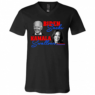 Biden Sucks Tshirt, Black, V-Neck T-Shirt