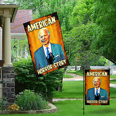 Alternative view of American Horror Story Joe Biden Zombie Halloween Decorative Sign Flag - Funny Horror Biden Halloween Garden House Sign Flag