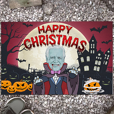 Happy Christmas Halloween Jokes Pumpkin Boo Funny Joe Biden Indoor Outdoor Doormat