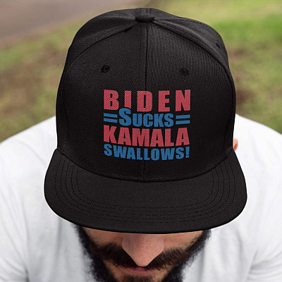 Biden Sucks Kamala Swallows Twill Cap - Anti Biden Harris Hat - Biden Sucks Kamala Blows Snapback Hat