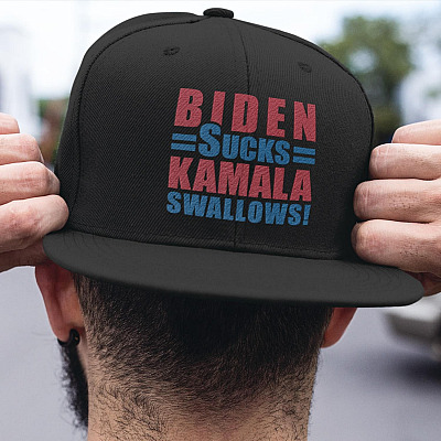 Alternative view of Biden Sucks Kamala Swallows Twill Cap - Anti Biden Harris Hat - Biden Sucks Kamala Blows Snapback Hat