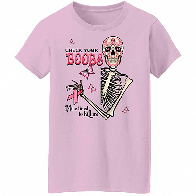 4KT. Check Your Boobs (6), Light Pink, Ladies T-Shirt