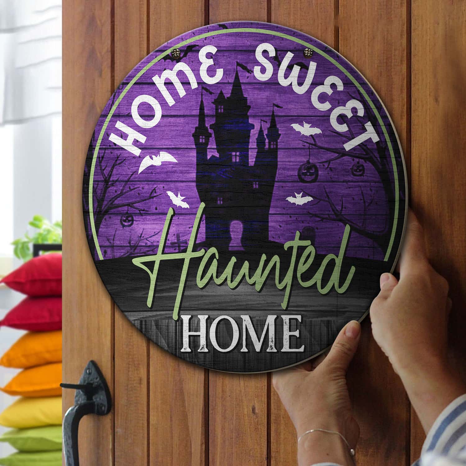 6O. Haunted Home (4) Door Sign Mockup 13