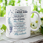 Feather When I Simply Say I Miss Him Husband Wings Memorial Coffee Mug - Husband In Heaven Travel Bottle
