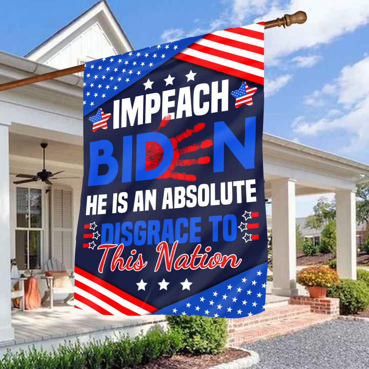 3NH. Disgrace To Nation House Flag Mockup 3