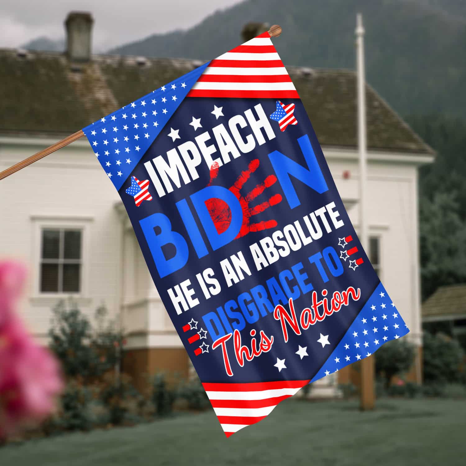 3NH. Disgrace To Nation House Flag Mockup 4