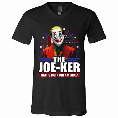 4TM uu tien. Biden The Joeker Tee, Black, V-Neck T-Shirt