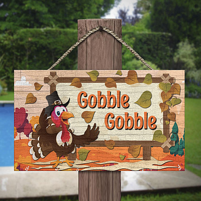 Alternative view of Gobble Gobble Turkey Thanksgiving Wooden Door Sign - Front Porch Sign Indoor Outdoor Decor Farmhouse