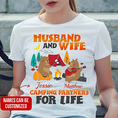 Personalized Names Husband and Wife Camping Partners for Life T-Shirt - Hoodie - Sweatshirt - Couple Matching Camping Shirts