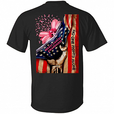 17 HG. Breast Cancer American Flag back tee, Black, Unisex T-Shirt