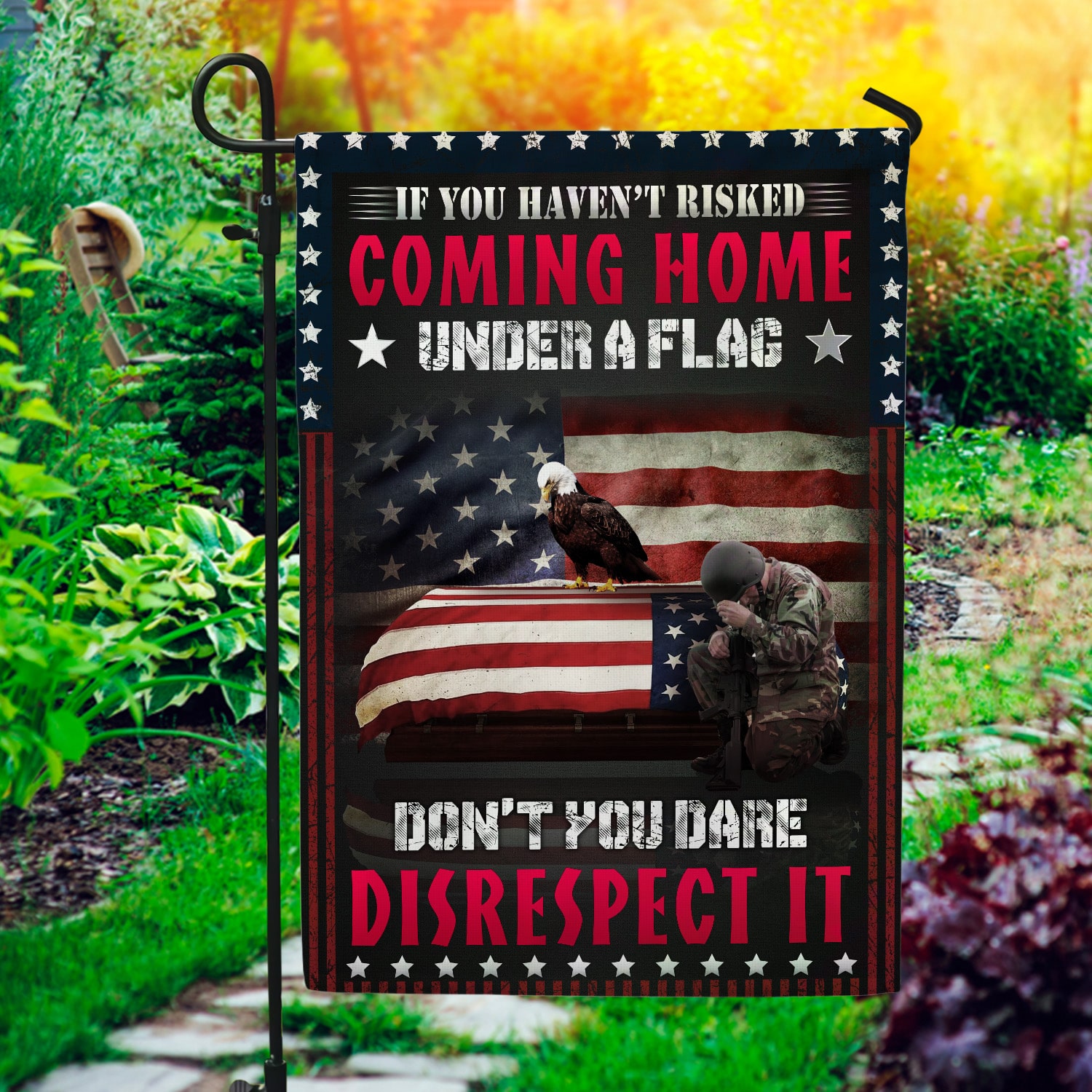 1NH. Risked Coming Home Garden Flag Mockup 1