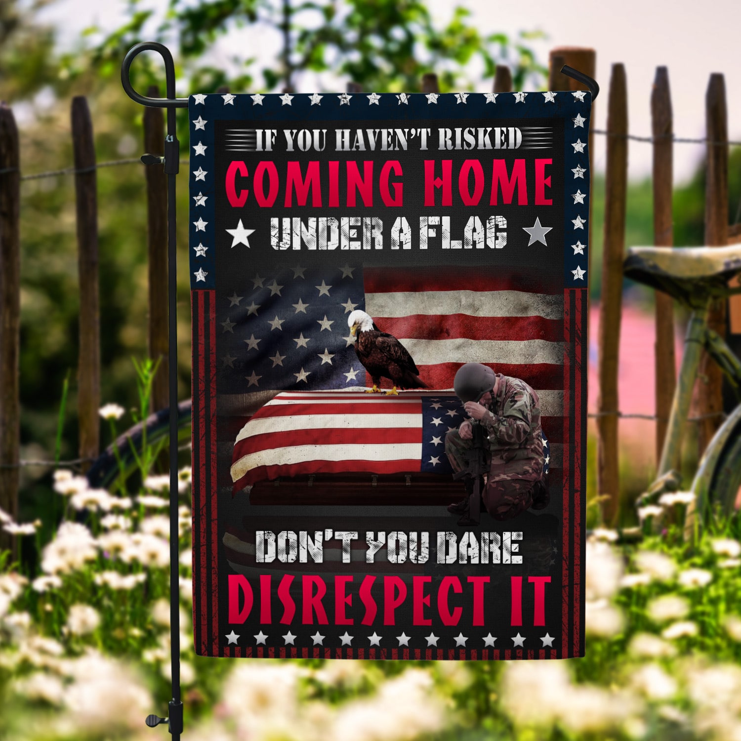 1NH. Risked Coming Home Garden Flag Mockup 6