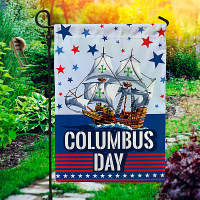 Happy Columbus Day American Decorative Garden Flag - Indoor Outdoor Flag - House Flag