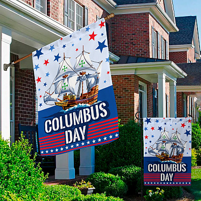Alternative view of Happy Columbus Day American Decorative Garden Flag - Indoor Outdoor Flag - House Flag