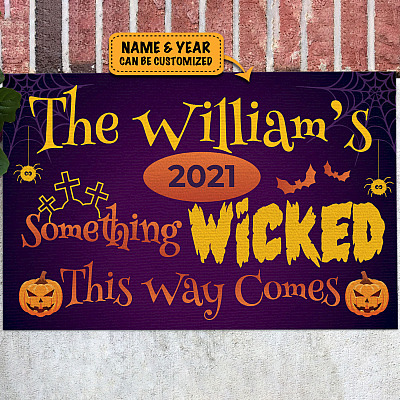 Alternative view of Custom Family Name Doormat Something Wicked This Way Comes Halloween Entrance Indoor Outdoor Decorative Doormat