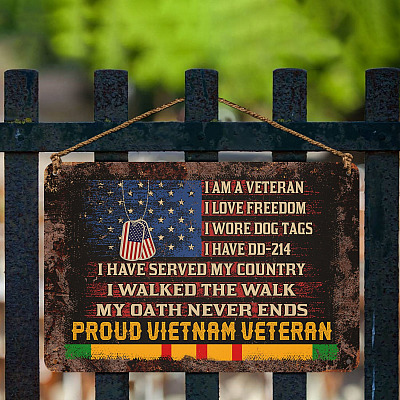 Alternative view of I Am A Veteran I Love Freedom I Wore Dog Tags I Have A DD-214 Proud Vietnam Veteran Decorative Outdoor Metal Sign