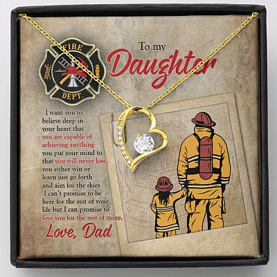 Firefighter To My Daughter I Want You To Believe Deep In Your Heart Forever Love Heart Pendant Necklace - Forever Love Necklace (18K Yellow Gold)