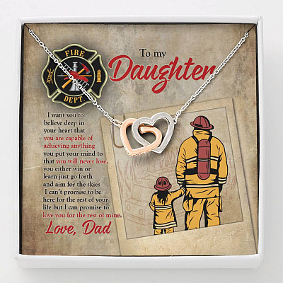 Firefighter To My Daughter I Want You To Believe Deep In Your Heart Interlocking Hearts Pendant Necklace - Interlocking Hearts Necklace