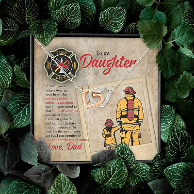 Firefighter To My Daughter I Want You To Believe Deep In Your Heart Interlocking Hearts Pendant Necklace