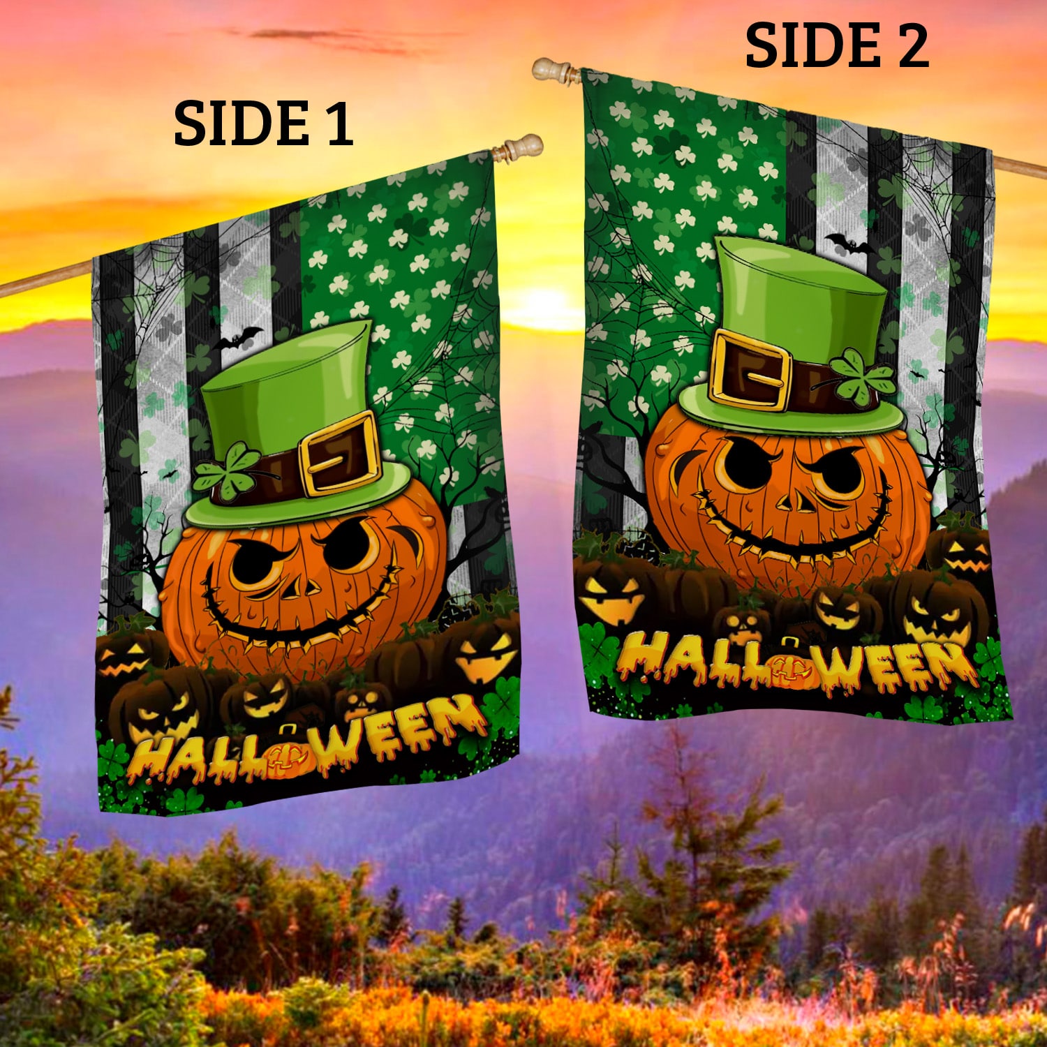 3KT. Irish Halloween American Flag-30x40-Side 1 House Flag Mockup 2 Side