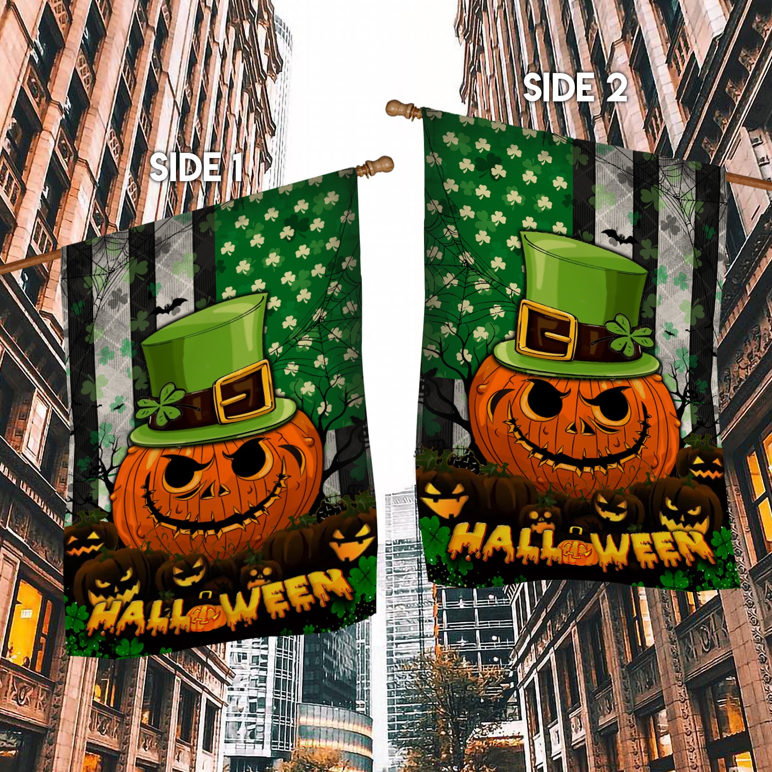 3KT. Irish Halloween American Flag-30x40-Side 1 House Flag Mockup 2 Side-1