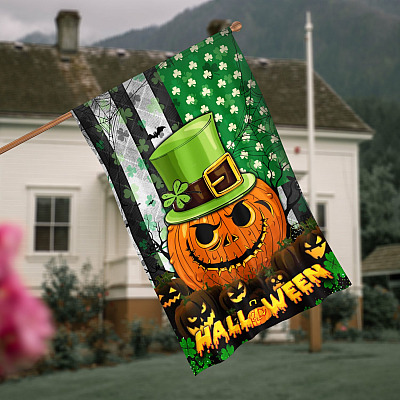 Spooky Irish by Blood American by Birth Halloween Decorative Flag - Scary Pumpkin Irish Halloween Trick Or Treat Garden House Flag