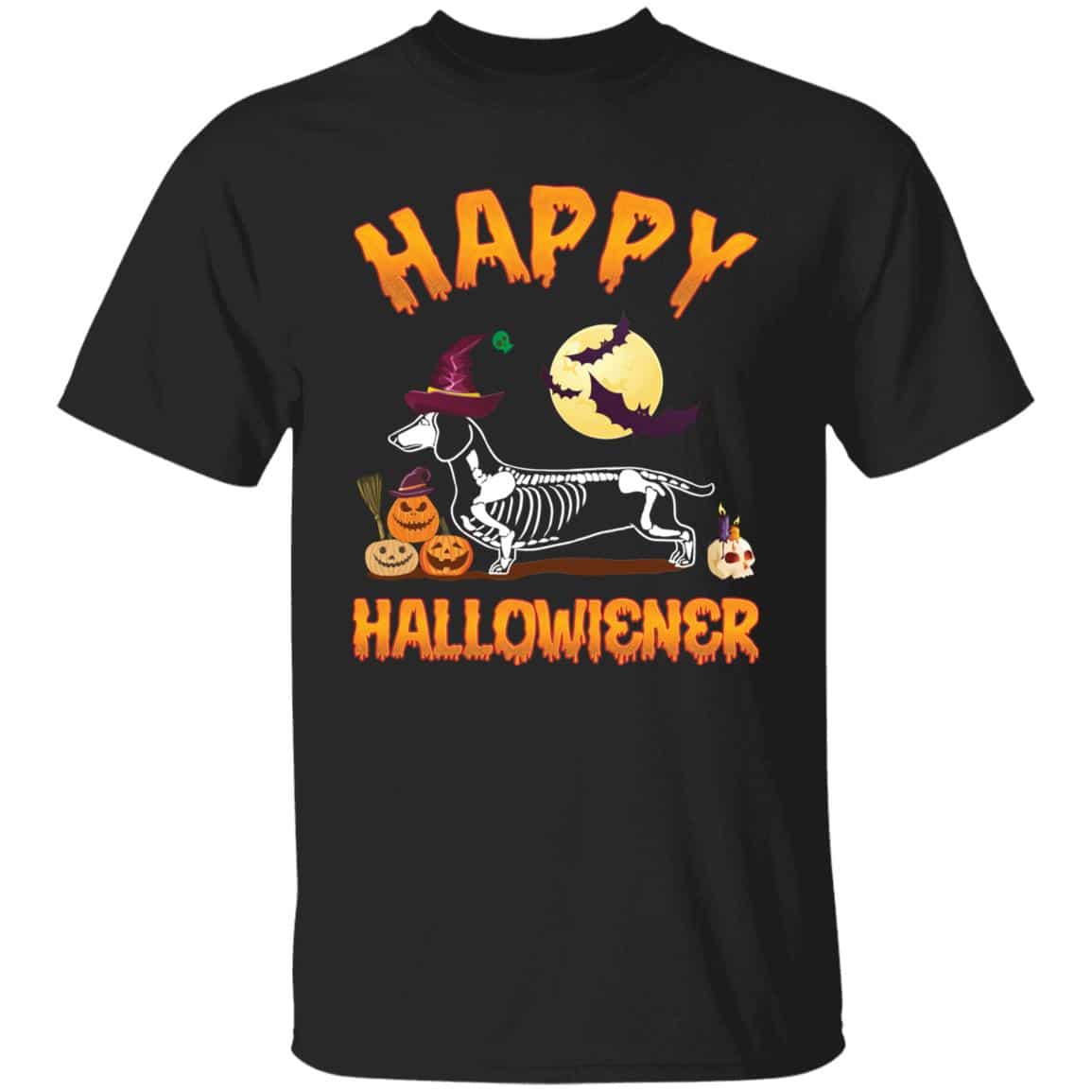 3KT. Happy Hallowiener Dachshund (Tee), Black, Unisex T-Shirt