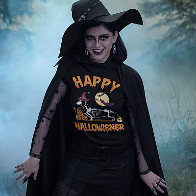 Alternative view of Happy Halloweiner Dachshund Dog Halloween Pet Owner T-Shirt Gift - Halloween Wiener Dog Happy Halloweiner Shirt