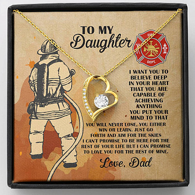 Firefighter Dad To My Daughter I Want You To Believe Deep In Your Heart Forever Love Heart Pendant Necklace - Forever Love Necklace (18K Yellow Gold)