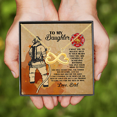 Alternative view of Firefighter Dad To My Daughter I Want You To Believe Deep In Your Heart Infinity Heart Pendant Necklace