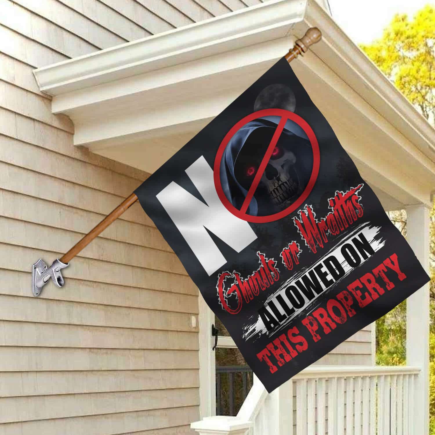 2TM. No Ghouls Or Wraiths (flag) 30x40 House Flag Mockup 2