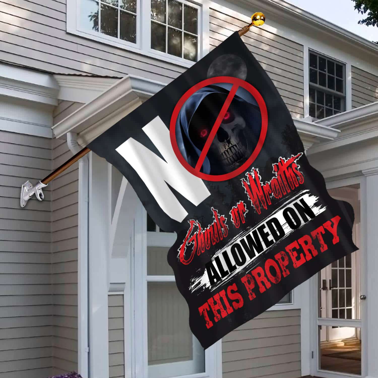 2TM. No Ghouls Or Wraiths (flag) 30x40 House Flag Mockup 6